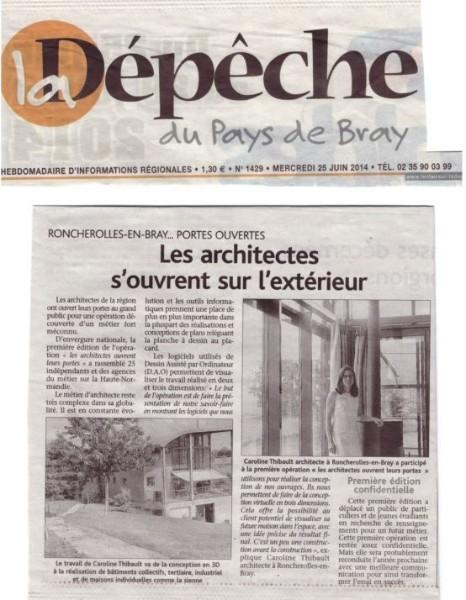 Article de presse suite journées portes ouvertes agence Caroline Thibault Architecte à Forges les Eaux