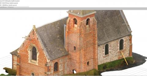 Modèle 3D texturé issu de la photogrammétrie par drone de l'église par Caroline THIBAULT Architecte
