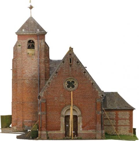 Orthophoto d'une façade obtenue par la photogrammétrie par drone de l'église de Saint-Germain l'Ecossais par Caroline THIBAULT Architecte